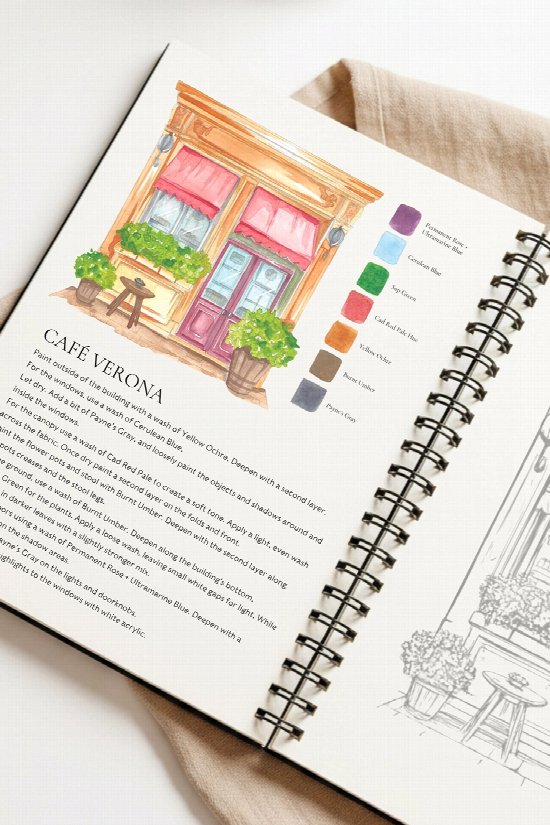 Cozy Cafes Watercolour Workbook 2
